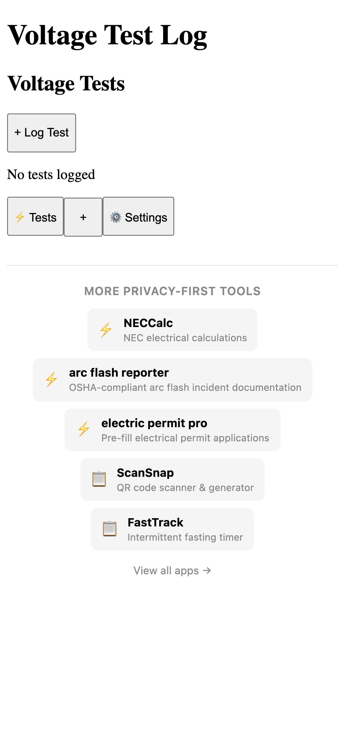voltage test log Pro main interface